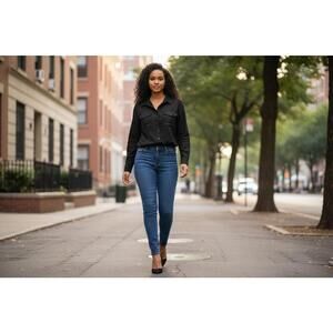 LE3NO Black Long Sleeve Button-Up Shirt